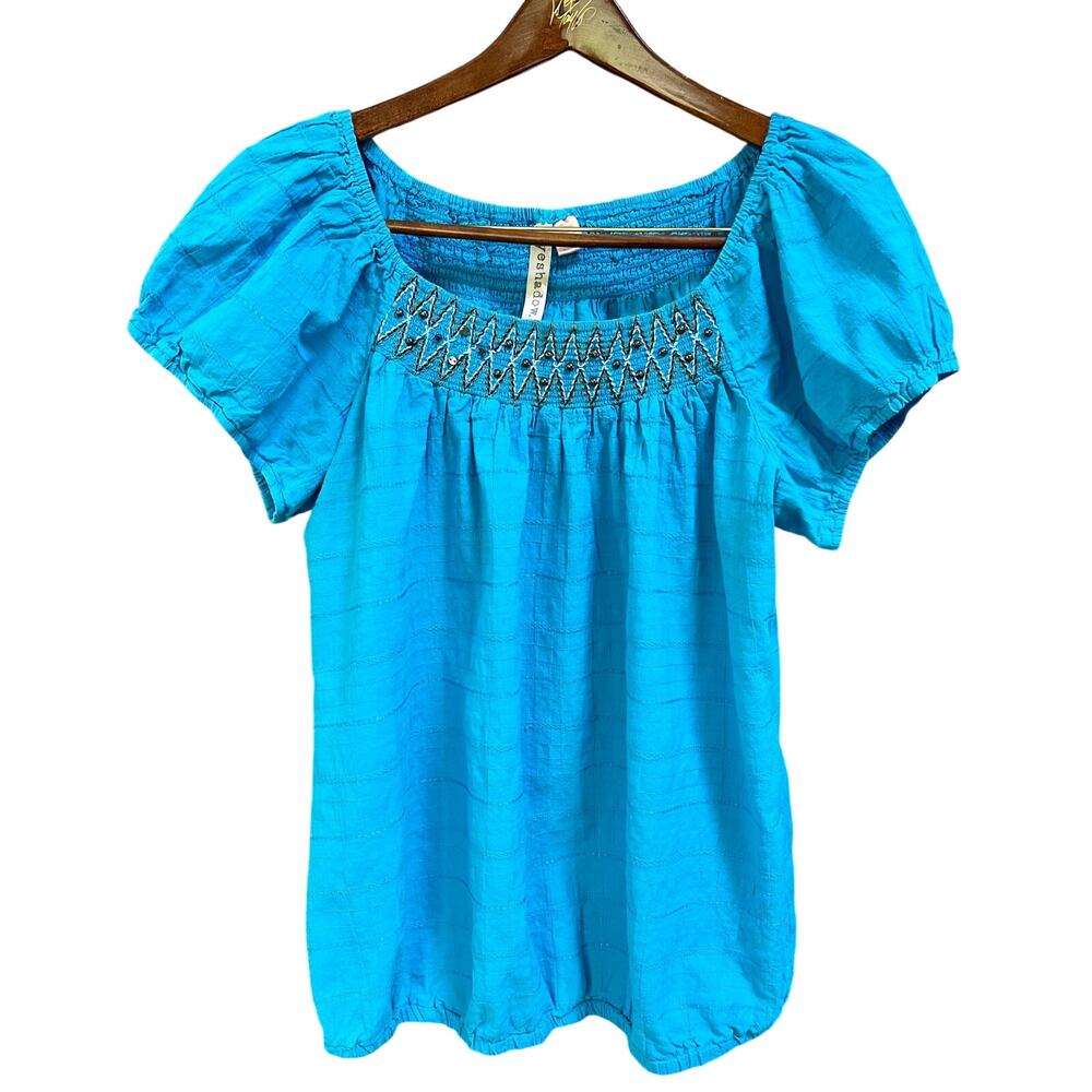Eyeshadow Peasant Blouse Beautiful Blue Feminine Beaded Embroidered Boho 2X